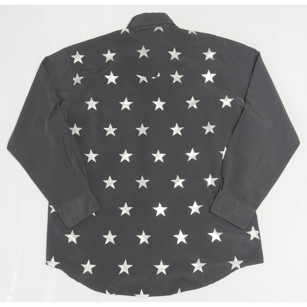 VTG 90s Wrangler Western Mens Pearl Snap Shirt L Metallic Silver Stars Cowboy - Picture 10 of 10
